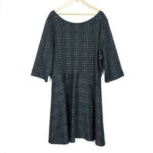 Leota Womens Dress 5X 5L Plus Size Plaid Knit Black Gray Fit Flare Career Casual
